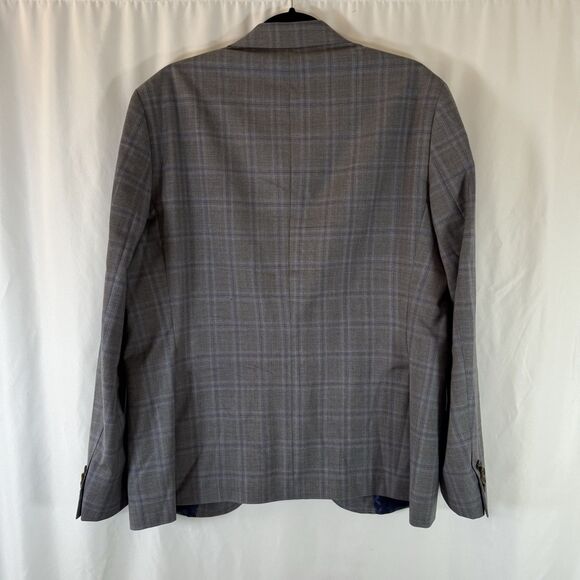 Ted Baker Wool Blazer Men's 44 Grey Plaid 2 Button Front Inside Pockets - Picture 8 of 10